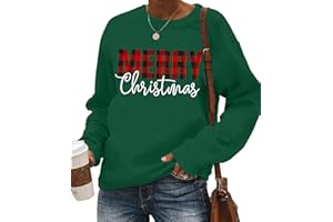 YI XIANG RAN Christmas Sweatshirts for Women Merry Christmas Plaid Pullover Sweatshirts Holiday Vacation Graphic Tees Tops