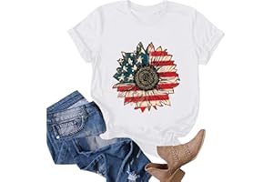 WAJCSHFS Womens Tops T-Shirt for 4th of July Independence Day Graphic Tees Short Sleeve Crewneck Cute Shirts for Women