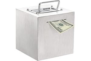 Jucoan Piggy Bank for Adult, 6 Inch Cube Stainless Steel Money Saver Bank for Cash Saving to Help Budget and Save for Vacatio