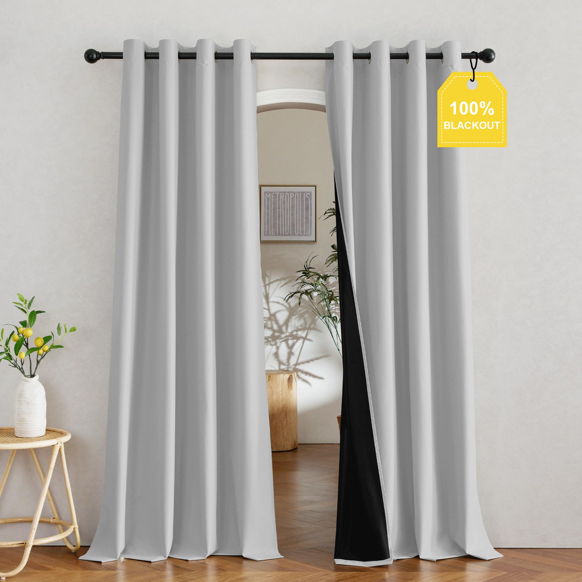 Photo 1 of NICETOWN 100% Travel Blackout Curtains for Baby, Grommet Thermal Insulated Energy Saving Window Treatments Lightweight & Easy to Install for Bedroom, W52 x L84, Off White, 2 Panels