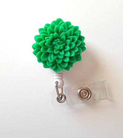 Amazon グリーン菊花 名前バッジホルダー Retractable Idバッジリール Nurse Idバッジクリップ フラワーバッジホルダー Rnバッジ ギフト Belt Slide Clip 名札 ホルダー 文房具 オフィス用品