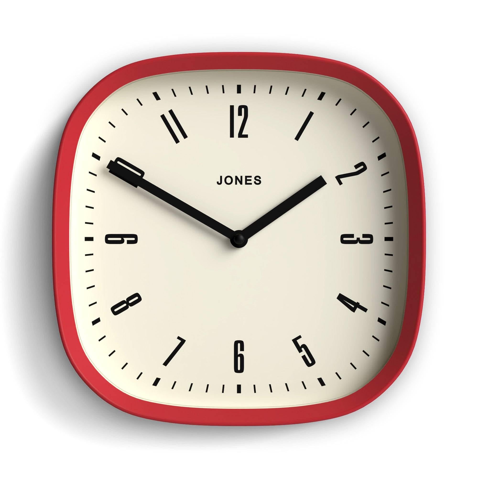 Jones Clocks® Marvel wall clock | Modern retro rounded square clock | 25cm | Cool designer look for kitchen, living room or office