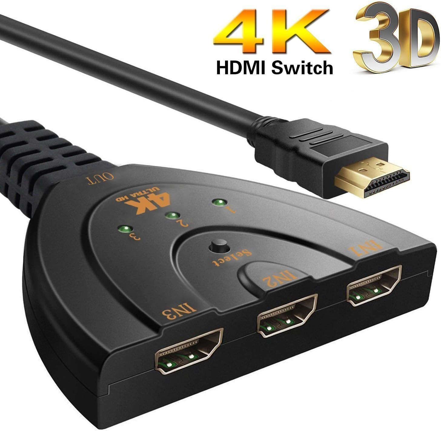 Oraima 3 Port 4k Hdmi Switch Auto Smart Hub Box with 3 Input and 1 Output for HDTV to Multi Gadgets Such As Bluray Players,