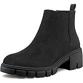 mysoft Women's Platform Chelsea Boots Lug Sole Slip On Chunky Block Heel Ankle Booties
