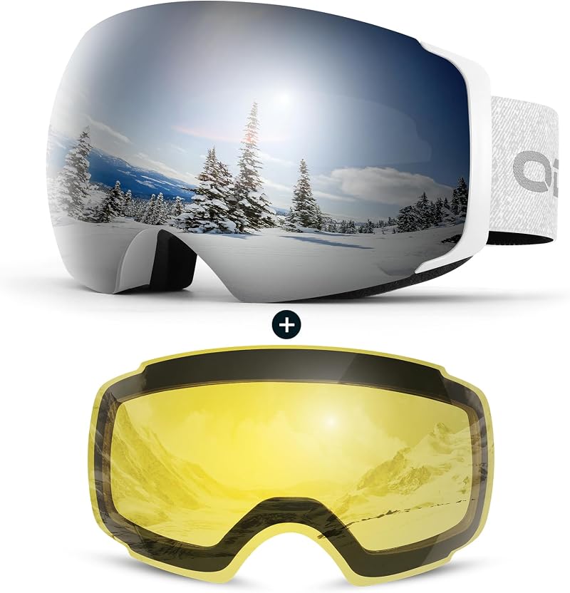 Odoland Ski Goggles Frameless Interchangeable Lens UV 400 OTG Helmet Compatible