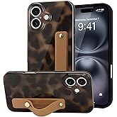 LAPOPNUT for iPhone 17 Case with Wrist Strap, Cheetah Leopard Tortoise Shell Print Shockproof Soft TPU Protective Cover for Women Girls, Slim Anti Scratch Case for iPhone 17,Yellow