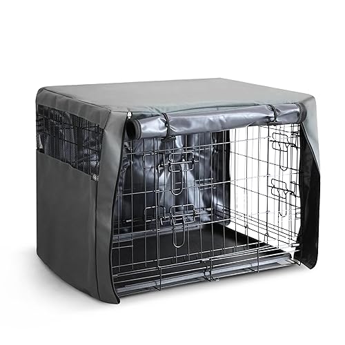 FurDreams 48in Dog Cage Crate Cover – Pet Windproof Cage Cover with 2 Doors (Front & Side) with Breathable Air Mesh – Heavy Duty Box Perfect for Puppy Training (XXL)