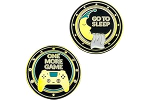 One More Game vs. Go to Sleep Flip Coin – Gamer Decision Coin – Video Game Challenge Coin – Gold & Black Enamel – Brass Colle
