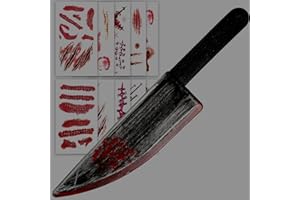 BTANADI Fake Knife with Fake Blood Props, 10 Temporary Tattoo Stickers, for Halloween Cosplay Costume Accessories and Makeup Parties