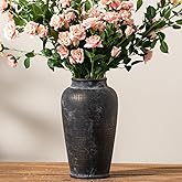 Large Ceramic Rustic Vase, 11 Inch Tall Flower Vase Rustic Farmhouse Decorative Vase Floral Pottery Vases for Home Decor Table Living Room Entryway Mantel Bookshelf Bedroom Bathroom Kitchen - Black