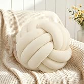 Ivory Knot Pillow Ball, Handmade Knotted Round Throw Pillow, 7.87 Inch | Soft Plush Ball Cushion, Machine Washable, Cute Accent for Sofa Couch Bed, Modern Minimalist Home Decor, Housewarming Gift