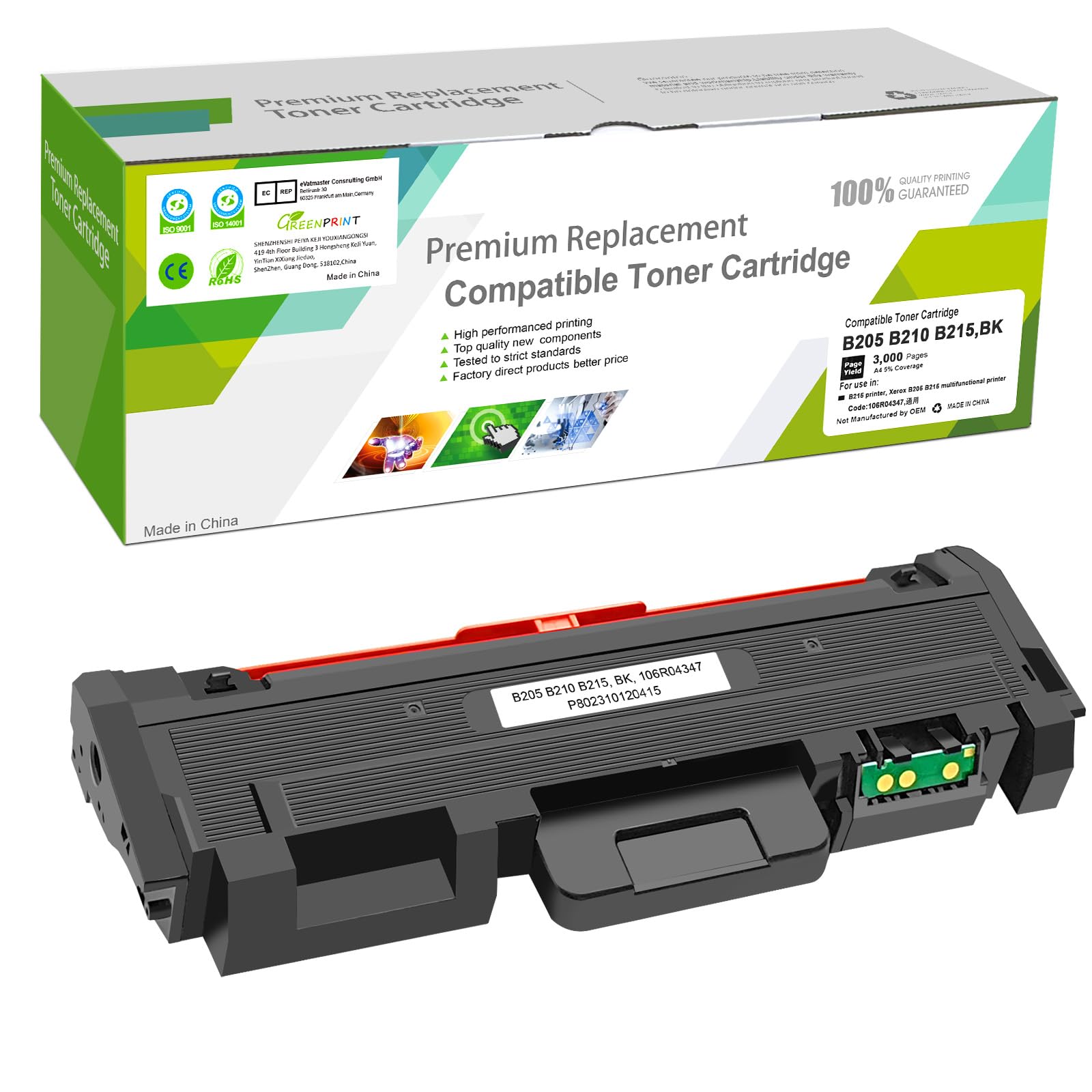 GREENPRINT Compatible Toner Cartridge B205 B210 B215 Black High Capacity 3000 Pages for Xerox B215DNI B205NI B210DNI multifunction printer 106R04347