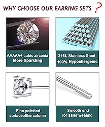 4Pairs Silver Studs Earrings Set for Women
