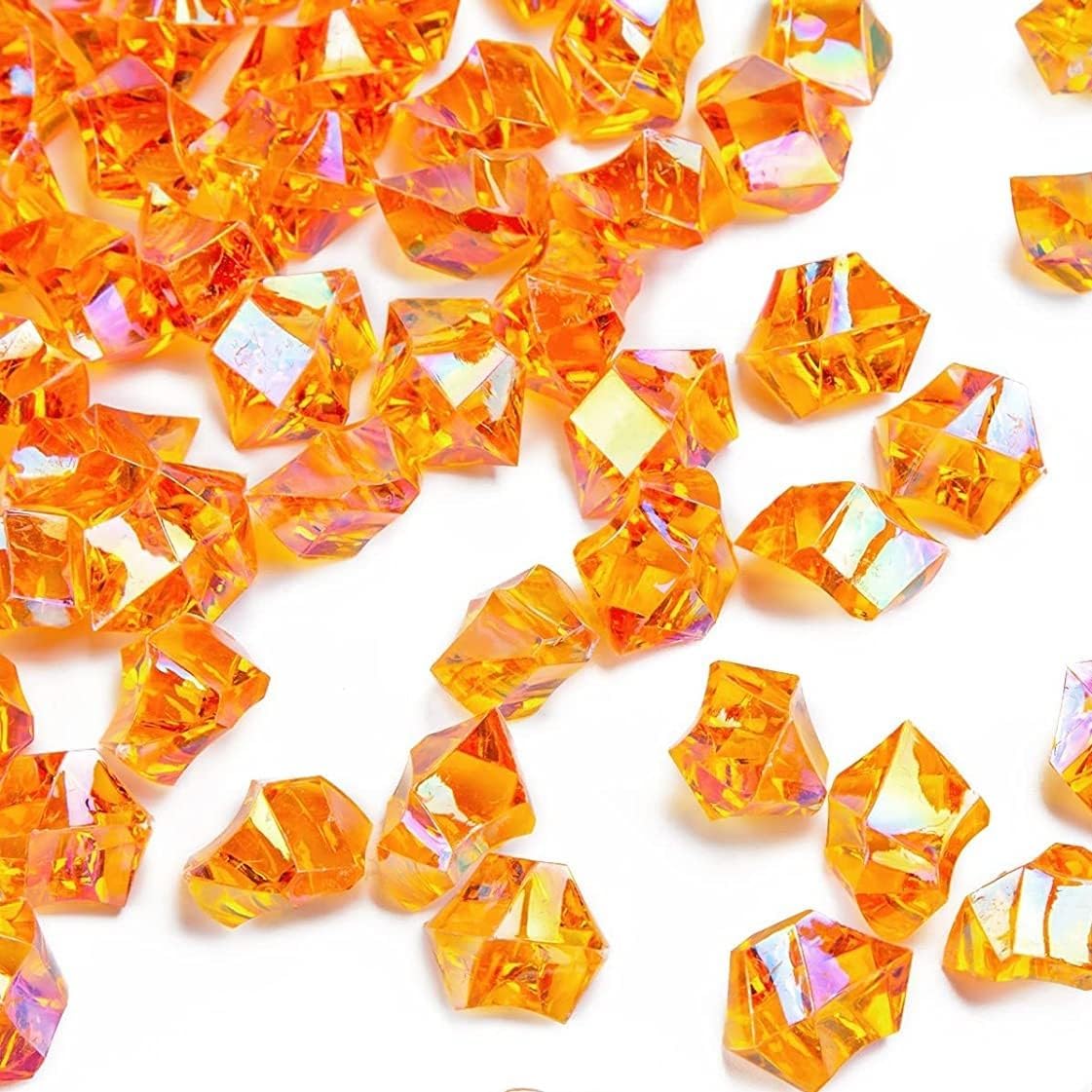 Vase Fillers - DomeStar Dazzling Orange Acrylic Ice Rocks, 180PCS Holographic Crushed Ice Sparkling Fake Diamonds Plastic Gems for Vases Fillers Table Scatter Decoration Game