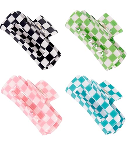 Amazon.com: 3 - Pack Multicolored Checkered Hair Claw Clips  display picture 3
