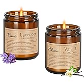 Obisesio Candles 2 Pack, Candles for Home Scented, Aromatherapy Candle Gift Set for Women Soy Wax Long Lasting Amber Jar Candles for Birthday Housewarming Mother's Valentine Day(Vanilla & Lavender)