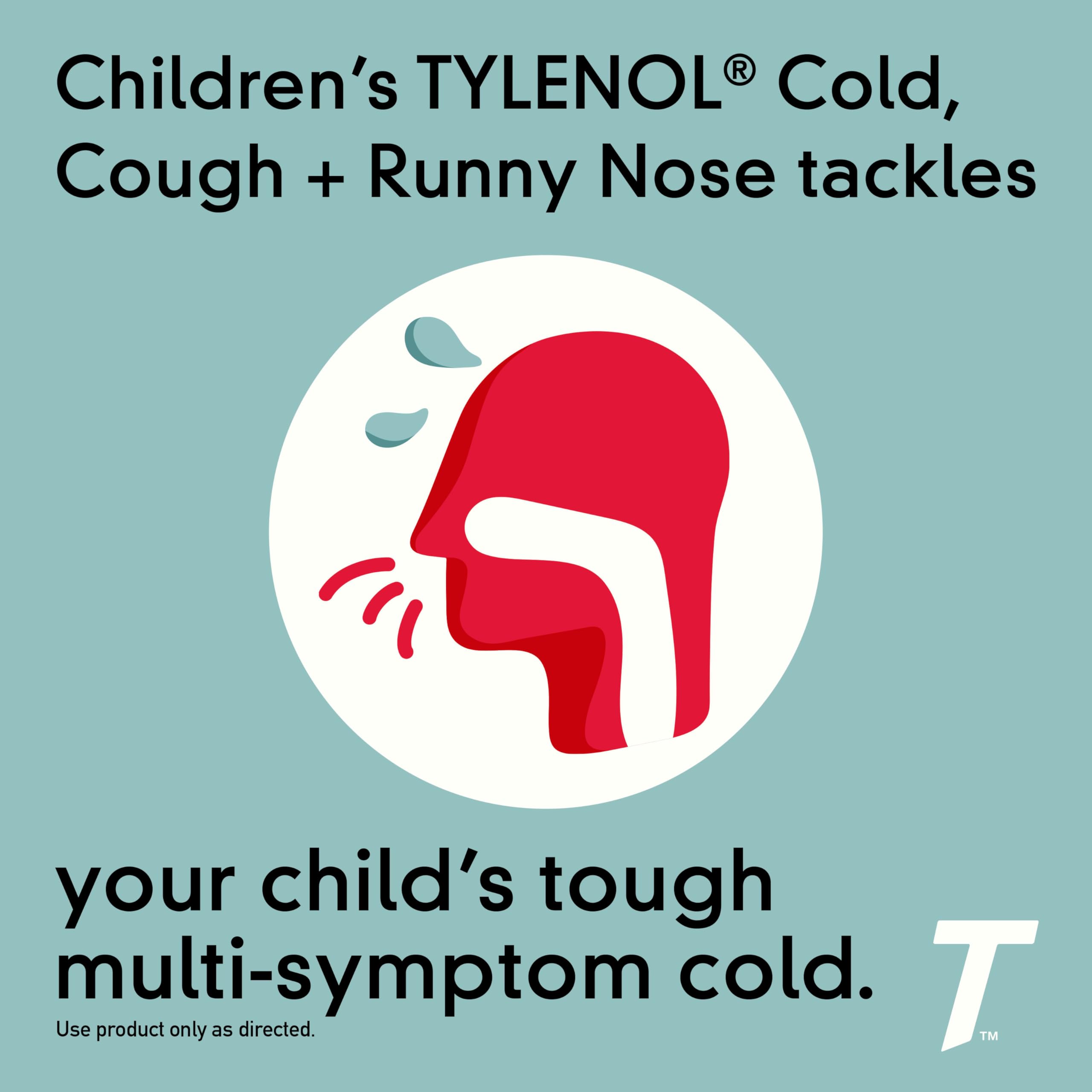 Children's Tylenol Cold + Cough + Runny Nose, Acetaminophen, Pain & Fever Relief, Chlorpheniramine Maleate, Antihistamine, Dextromethorphan HBr, Cough Suppressant; Grape liquid, 4 fl. oz.; Pack of 1