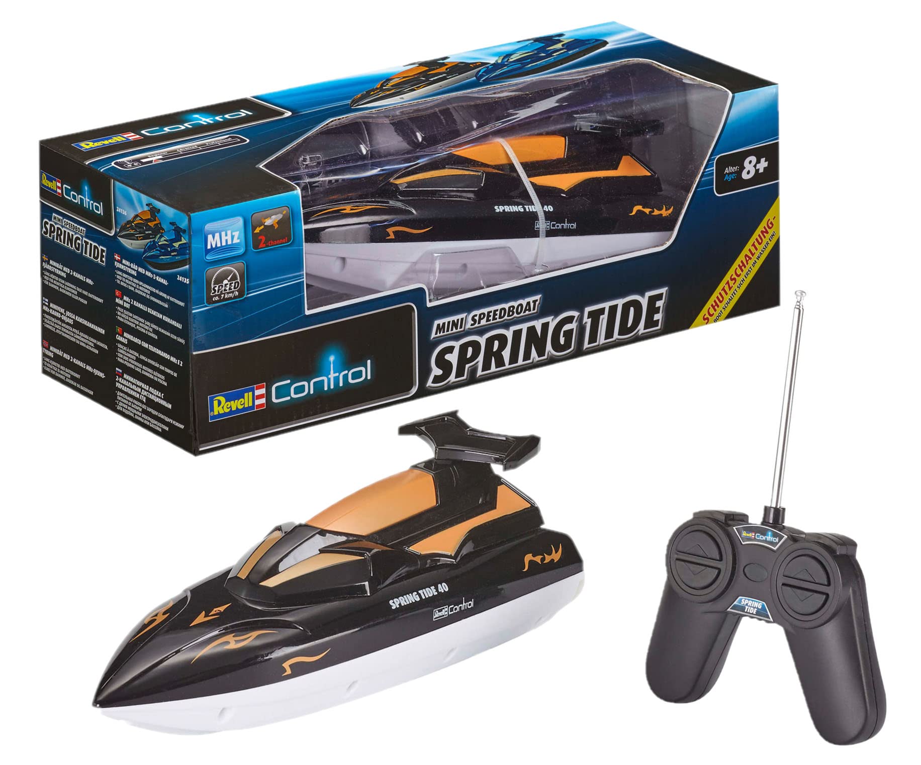 Revell Control 24136 Remote Control Boat Spring Tide 40 With MHz Control, 2 Powerful Electric Motors, Propellers Start Only In Water, 2 Channel, 24cm in length — image 1