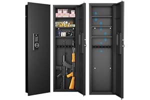 HXUHUWS Secure and In-Wall Safe for Firearms and Valuables, Adjustable Shelves, Digital Panel, Black