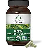 ORGANIC INDIA Neem Leaf Capsules, Herbal Supplement - Supports Skin, Immune, & Liver Health, Detox, Vegan, Gluten-Free, USDA Certified Organic - 180 Capsules