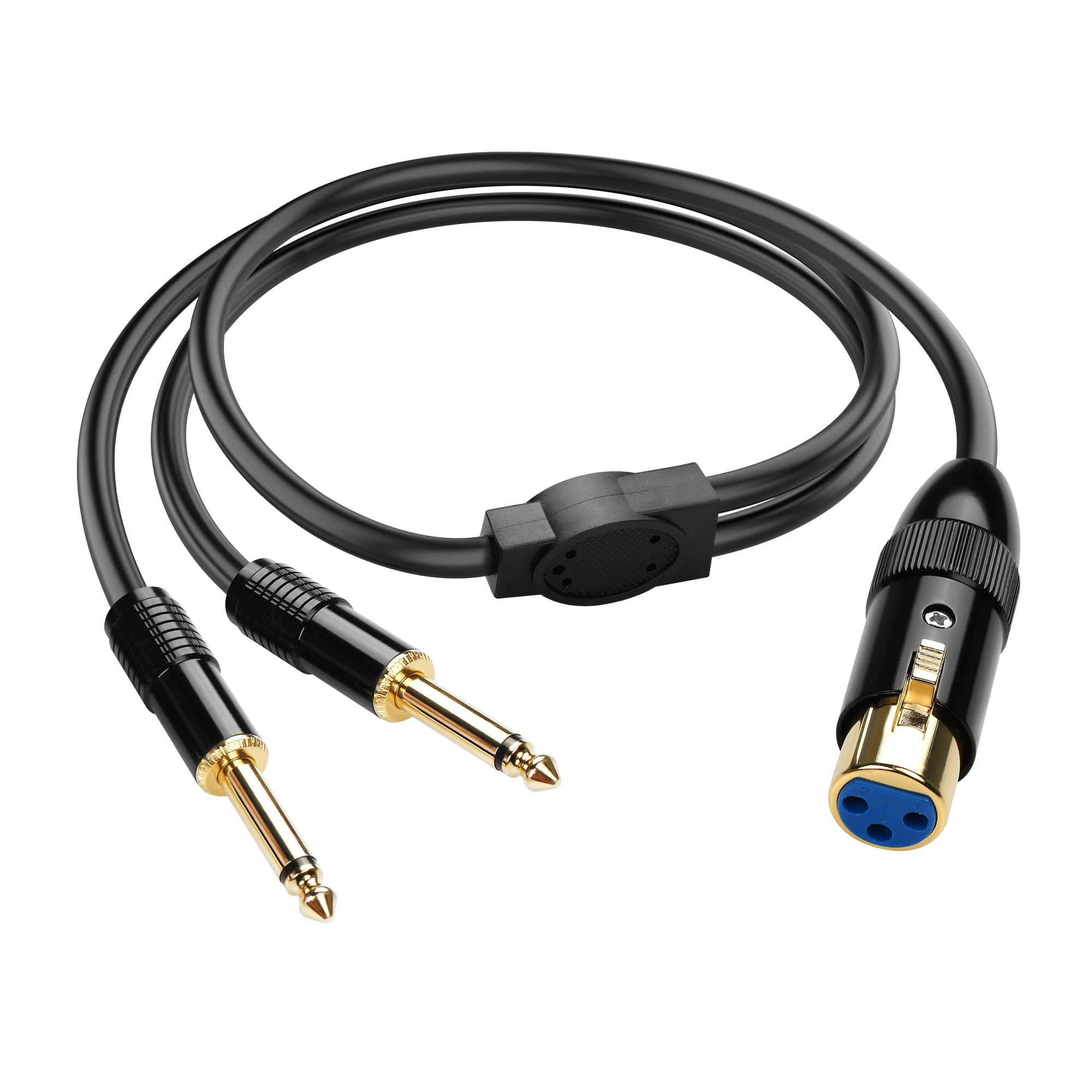 PNGKNYOCN XLR to Dual 1/4 TS Microphone Y Splitter Cable,3-Pin XLR Female to Dual 6.35mm Mono Male Audio Cable for Amplifier Mixer Microphone (0.5M/1.6FT