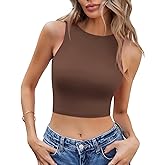 Avidlove Crop Tops for Women High Neck Basic Tank Sexy Double Lined Seamless Crop Going Out Summer Tops Brown