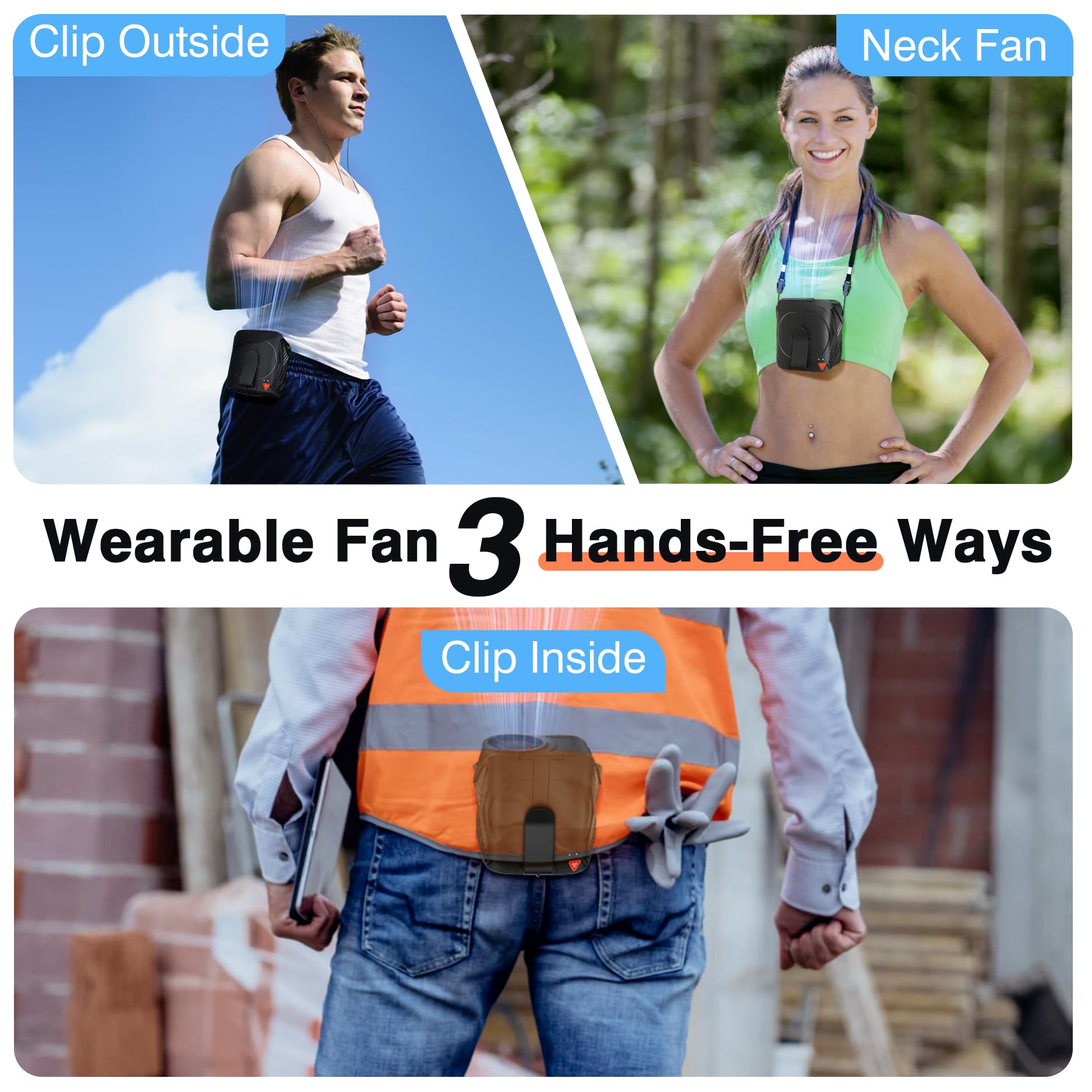 Portable Fan Rechargeable, 6-Speed 14000RPM High-Velocity Airflow, Hands-Free Wearable Waist Fan 31H Battery Life, Personal Belt fan for Outdoor, Jobsite, Travel, Indoor, Hanging Neck Fan with Strap