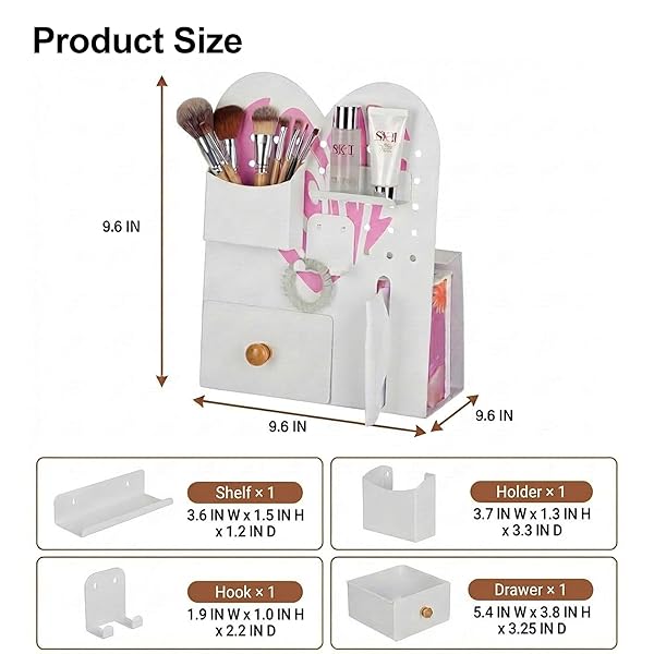 MAGNETIC PEGBOARD ORGANIZER FOR OFFICE DESK, MAKEUP VANITY, STATIONERY STORAGE, GAMING DESKTOP WITH 4 METAL ACCESSORIES DRAWER HOLDER HOOKS MODULAR – HOME DECOR TABLETOP DISPLAY KIDS ROOM – WHITE