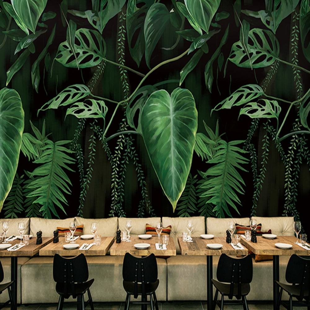 Colomac Wall Mural Retro Tropical Rain Forest Banana Leaves