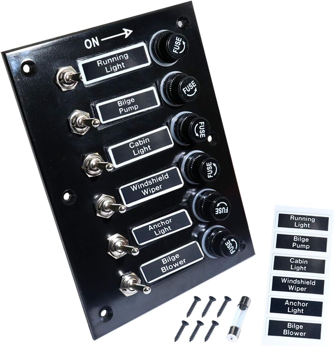 boeray Rocker Toggle Switch Panel and Fuse DC 12V 24V Max 15A SPST ON/Off Marine Switch Panel