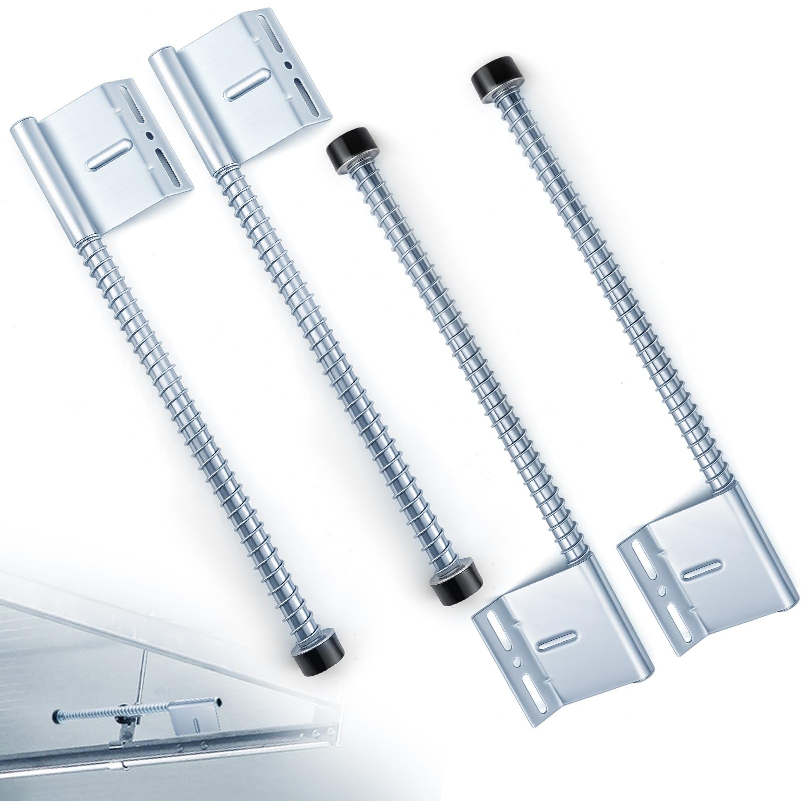 Photo 1 of Blulu 2 Pairs 27 Inch Garage Door Plunger Bumper Spring Sets, Galvanize Carbon Steel Replacement Plunger Bumper Push Rod Buffer Spring, Left and Right Garage Door Opener Parts Hardware Tool, Silver