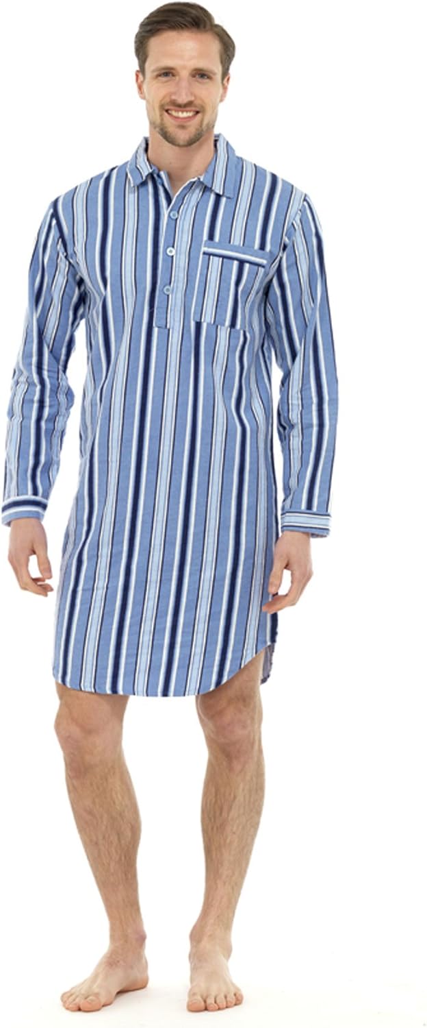 Walter Grange Mens Stripe Brushed Flannel Nightshirt Sky Blue XXLarge