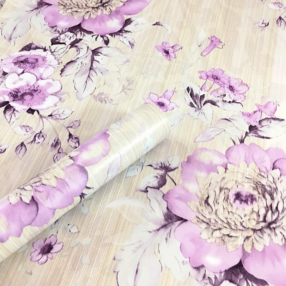 Self Adhesive Vintage Purple Floral Paper Peel and Stick Wallpaper Drawer Dresser Shelf Liner Sticker 17.7inch by 9.8ft