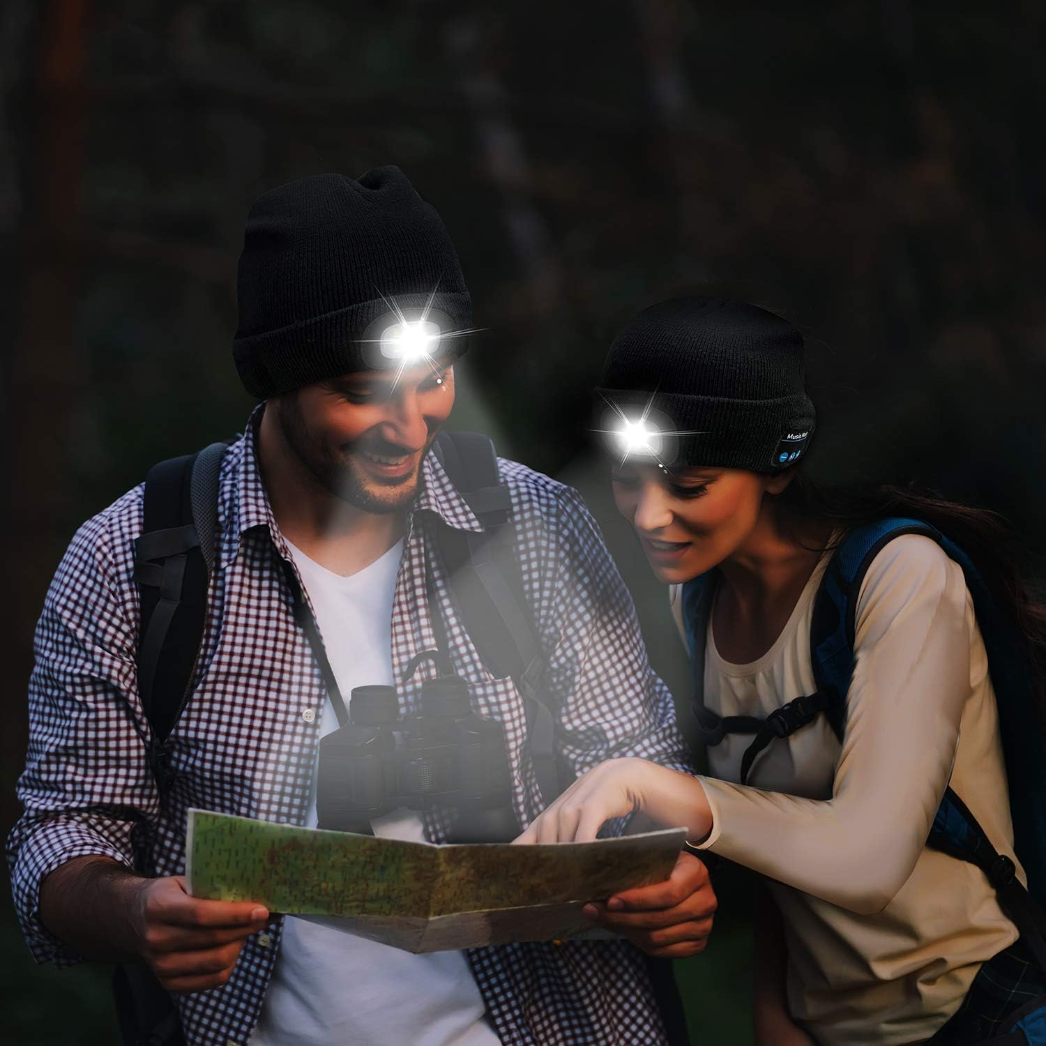 GAFres Unisex Bluetooth LED Beanie Hat ，Headlamp Headphone Torch Music hat: Sports & Outdoors