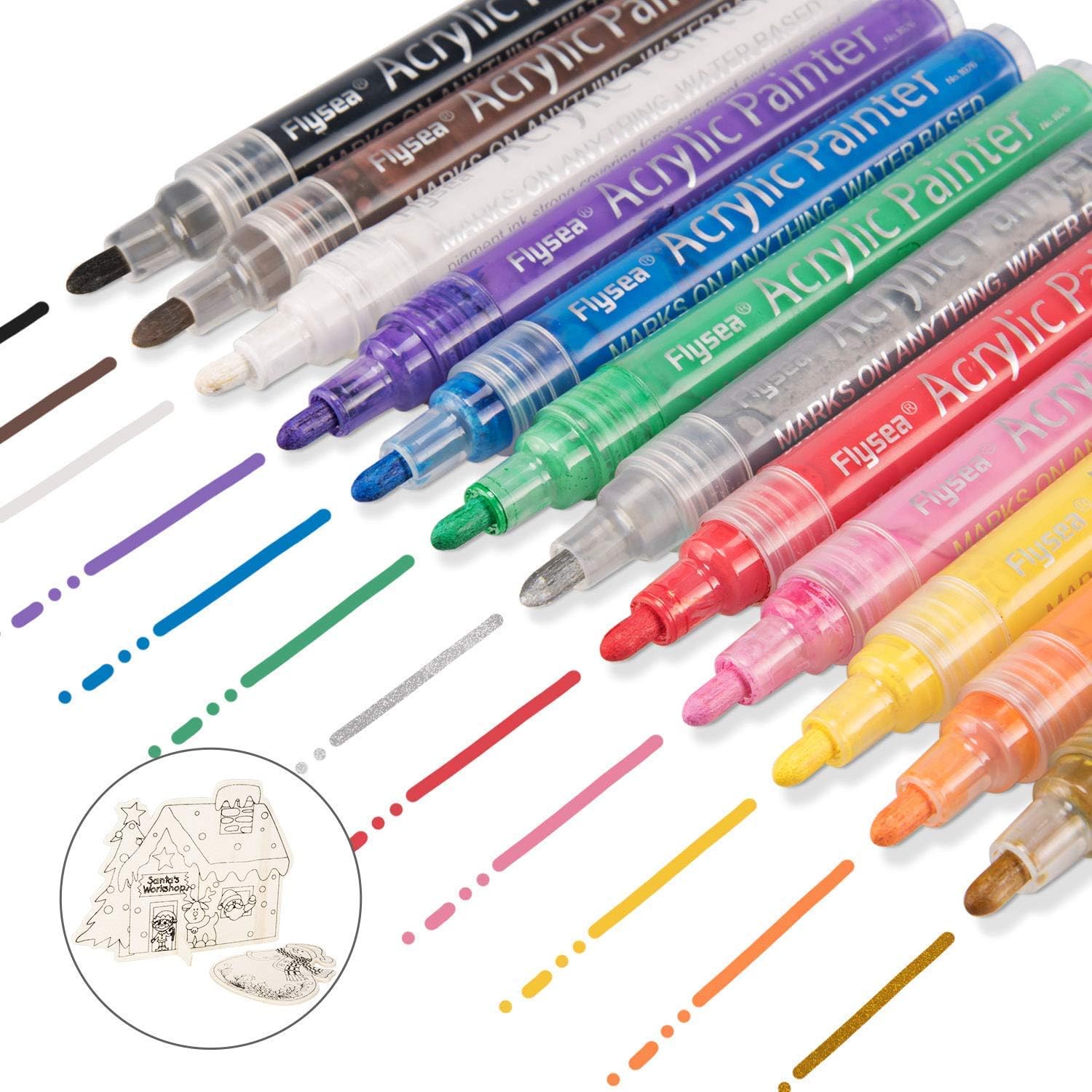 Sinzau Acrylic Paint Pen, Waterproof, Multicolour, Environmentally Friendly, Tasteless, Safe and Acid Free, for Rock Painting, Stone, Ceramic, Glass, Wood, Pack of 12