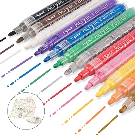 sinzau Acrylstifte Marker Stifte, permanent Marker 12 Farben mittlere Strichstärke, ungiftig, zum Bemalen von Steinen, Kerami