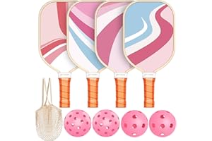 SPRYPALS Pickleball Paddles Set of 4, Premium Wood with 4 Indoor & Outdoor Pickleball Balls and 1 Carry Bag, Pickleball Rackets with Ergonomic Cushion Grip for Beginner & Professional Gifts for Women Men Youth