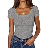 BIDITANLE Women's Ribbed Knit Short Sleeve T-Shirts Slim Fitted Scoop Neck Casual Summer Basic Top