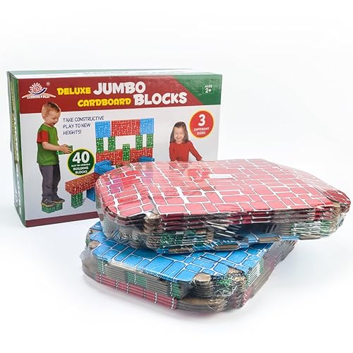 Cardboard Building Block, Exercise N Play 40pcs Extra-Thick Jumbo