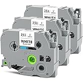 HUIMAZJIA Tze 24mm 0.94" Laminated White Tape Compatible for Brother Tze-251 Tz-251 Tze251 PTouch Tape Tz 24mm 1" Black on White for PTD600 PTD610BT PTP710BT PTP750W PTE550W Label Maker, 3-Pack