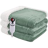 Heated Blanket Electric Blanket Full Size 72''x84'' with 9 Heating Levels, 1-10 Hour Auto Shut Off, Machine Washable, Flannel & Sherpa Soft Warming Blanket for Couch, Bed, Office - Light Green