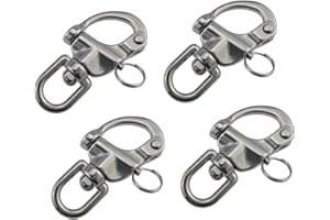 keehui Pair 2-3/4inches Swivel Eye Snap Shackle Quick Release Bail Rigging Sailing Boat Marine 316 Stainless Steel for Sailboat Spinnaker Halyard