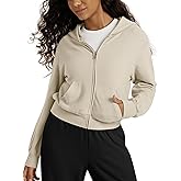 ODODOS Women's Stretch Fleece Full Zip Hoodie, Ultra-Soft Cozy Warm Long Sleeve Cropped Jacket with Pockets