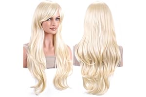 AneShe Wigs 28 Inch 70cm Long Curly Wavy Hair Wig Heat Resistant Cosplay Wig with Wig Cap (Light Blonde)