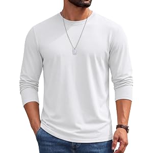 COOFANDY Men's Long Sleeve Shirts Crew Neck Cotton T-Shirt Casual Shirts | Cotton Fabric, Comfortable and Breathable for Dail