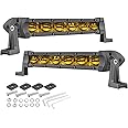 AKD Part 7 Inch Amber LED Light Bars 36W Spot Slim Single Row LED Light Pods Offroad Driving Lights Amber Fog Lights Chase Lights for Trucks Pickup SUV UTV ATV Dirt Bike
