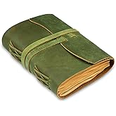LEATHER VILLAGE Leather Bound Journal - Green, 7"X5", 220 Pages - Vintage Blank Paper Diary for Writing, Drawing, Sketchbook, and Travel Notebook - Ideal for Women and Men
