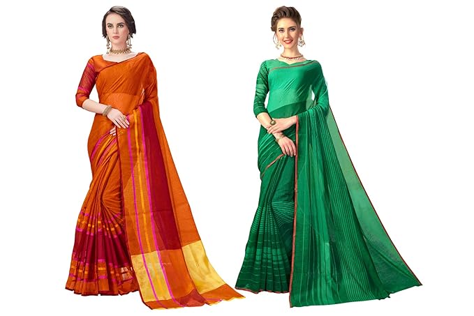 Womens Cotton Silk Saree Combo Pack of 2 (Multicolored)