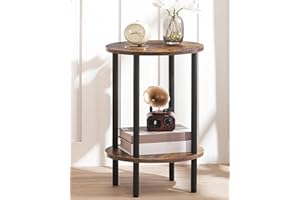 CHOEZON Round Side Table, 2-Tier End Table, Small Round Nightstand with Sturdy Metal Tube, Industrial Circular Coffee Table, for Living Room, Bedroom, Rustic Brown and Black TBZ01BF