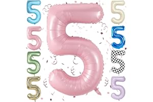 SOWIDE Pink 40 Inch Number 5 Balloon,Large Self Inflating Pastel Pink Foil Number Balloons 0-9 for Boys Girls,Digit Five Balloons for 5th Birthday Party Decorations Supplies